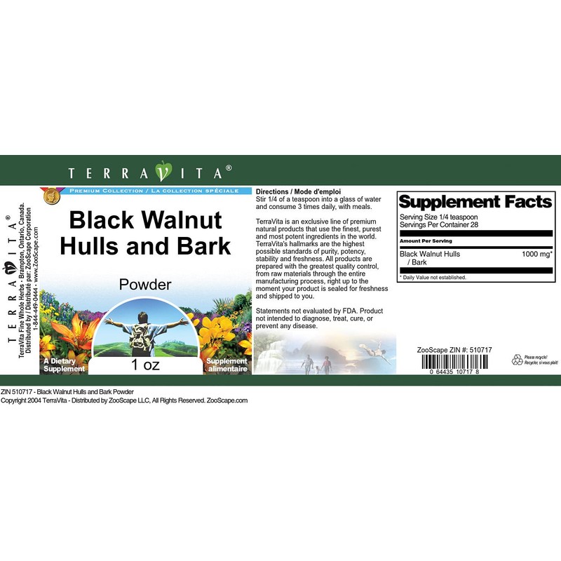 Black Walnut Hulls and Bark Powder (1 oz, ZIN: 510717)