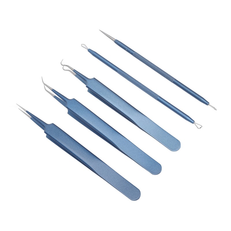 5pcs Blackhead Remover Professional Stainless Blue Acne Needle Tool Set