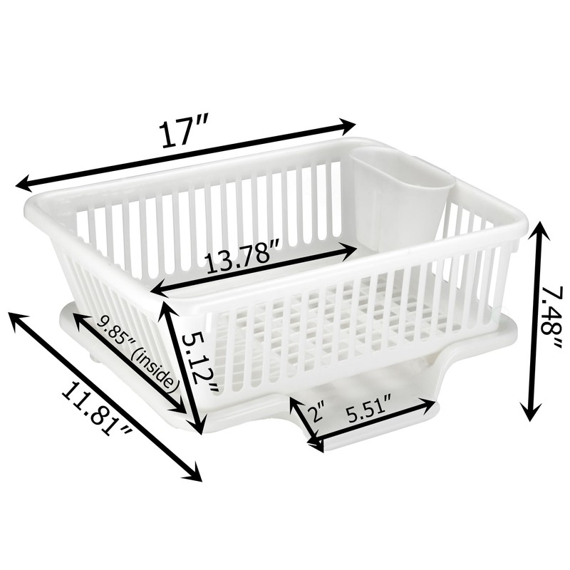 Heavy Duty 2-Piece Plastic Dish Drying Rack Set in White