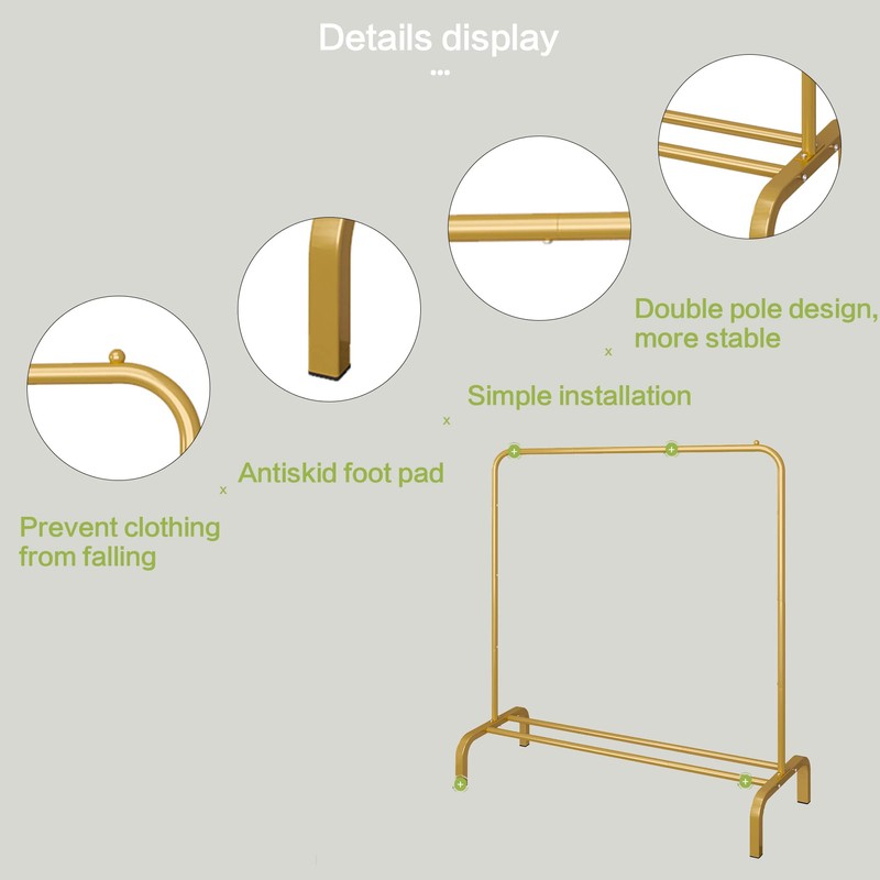 JIUYOTREE JIUYOTREE Metal 43.3 Inches Garment Rack with Bottom Shelf