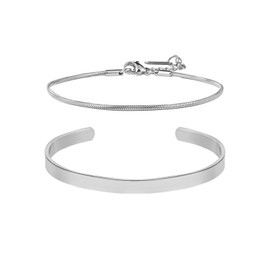 Mikovivi Stackable Bracelet for Men, C-Shaped Chain Bracelet Set Adjustable Bangle Bracelets Stainless Steel Chain Link Bracelets Snake Chain Link Bracelet for Men Husband Boyfriend (Silver)