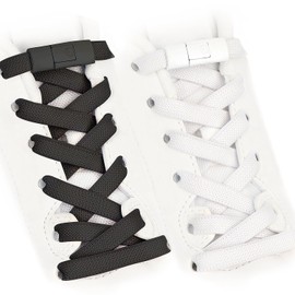 OWill 2 Pairs Elastic Laces, No Tie Shoe Laces Trainers Laces for Adult Kids Lazy Shoelaces with Metal Buckle Flat Shoe Laces