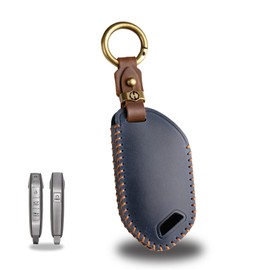 Leather Key Fob Cover with Keychain Compatible with 2023 2024 Kia Telluride EV5 (BLUE)