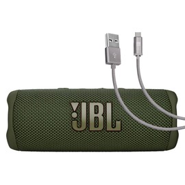 JBL Flip 6 (Green) + Bundle with Case Logic Braided USB Type-C Charge & Sync (6 feet, Gray)