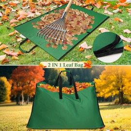 LUCKIPLUS Leaf Bag for Collecting Leaves, 600D Oxford Cloth Collapsible Reusable Garden Yard Waste Tarp Container with Padded Handle 2 in 1 Leaf Collector Storage Bags Heavy Duty Leaf Tarp, 48" x 72"