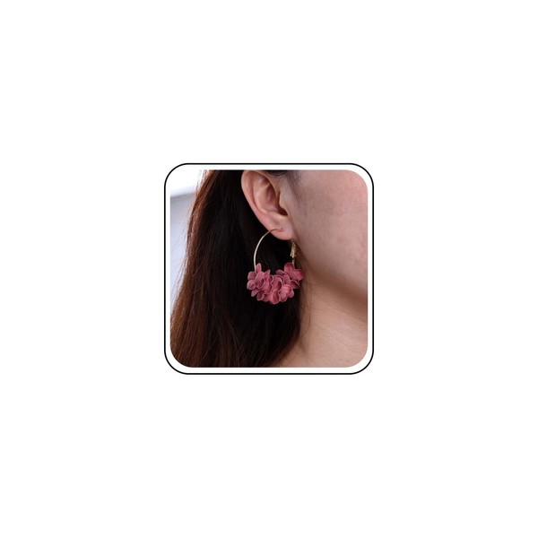 Inateannal Boho Fabric Flower Hoop Earrings Floral Fabric Dangle Earrings