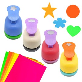 Haploon 4Pcs Paper Punchers Craft Holes 1 Inch Shape Punches Scrapbook Punches Round Star Heart Flower Shape for Kids Party Favors,DIY Artwork, Gift Wrapping
