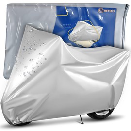 Retoo Motorcycle Cover, Outdoor Motorcycle Tarpaulin, Waterproof Motorcycle Cover, Motorcycle Garage, Winterproof Cover, Motorcycle Protective Cover, 200 x 100 cm, Dustproof, Silver