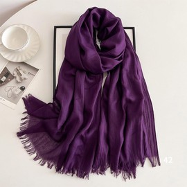 Canxiaoba Women's Cotton and Hemp Scarf Solid Color Wrinkled Four Seasons Versatile Silk Scarf Long Sunscreen Solid Color Fashion Shawl (violet)