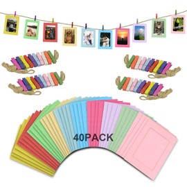 40 Pack Multicolored Paper Photo Frames Measuring 4x6 Inch with Hanging String & Pegs for Photo Banner, Display, and Event Decorations