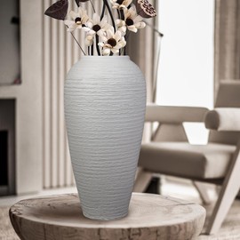 GDSZJLJ Rustic Ceramic White Vase Pottery Terracotta Vase,13.4 Inch Vintage Tall Floor Vase Farmhouse Rustic Decor for Minimalism Home Decor Aesthetic Centerpiece Living Room Bedroom