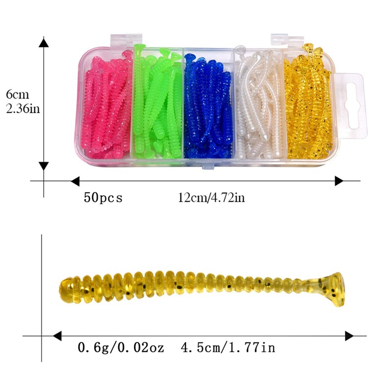 thkfish 50pcs/box Micro Fishing Soft Lures Plastic Worm Baits Paddle