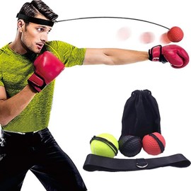 AMSNINK Reflex Ball Set, 3 Balls with 1 Adjustable Headband and 1 Storage Bag, Perfect for Reaction, Agility, Striking Speed, Combat Ability and Hand-Eye Coordination Training