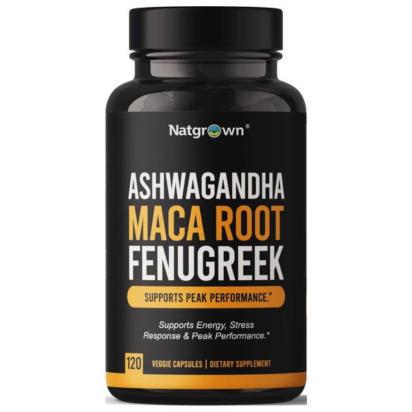 Natgrown Ashwagandha Maca Root Fenugreek Extract Capsules Supplement for Men