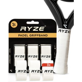 RYZE Padel Grip Tape, White - Extra Comfort and Grip - Non-Slip Padel Overgrip - Ultra Sweat-Absorbing - Anti-Vibration Padel Grip - Designed for Padel & Tennis Rackets - Pack of 3