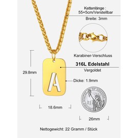 Richsteel Pendant for Men Women Letter A to Z Necklace Name Chain Partner Chain Alpahbet Jewellery with Gift Box for Birthday Party, Stainless Steel