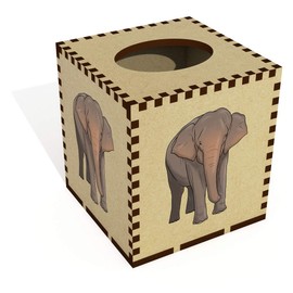 Square 'Asian Elephant' Wooden Tissue Box Cover (TB00049208)