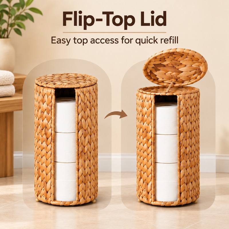 Wicker Toilet Paper Holder for Bathroom – Freestanding 3-Roll Storage