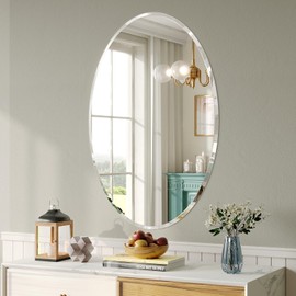 Frameless Oval Mirror, 20x30 Inch Beveled Bathroom Mirrors for Over Sink, Tempered Glass Oval Mirrors for Vanity, Living Room, Bedroom, Entryway