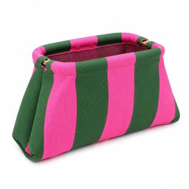 Woven Mahjong Tile Bag for American Mah Jongg, Striped Crochet Storage Clutch with Snap Closure, Portable Case for Tiles, Game Night Gift (Pink Green, Stripe)