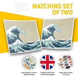 2 x 10cm Square Vinyl Stickers - Vintage Great Wave Japan Decals 2115