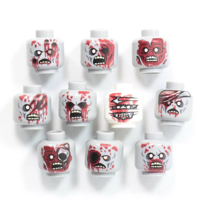 BrickTactical Zombie Gore Head Pack for Minifigures x10 Light Bluish