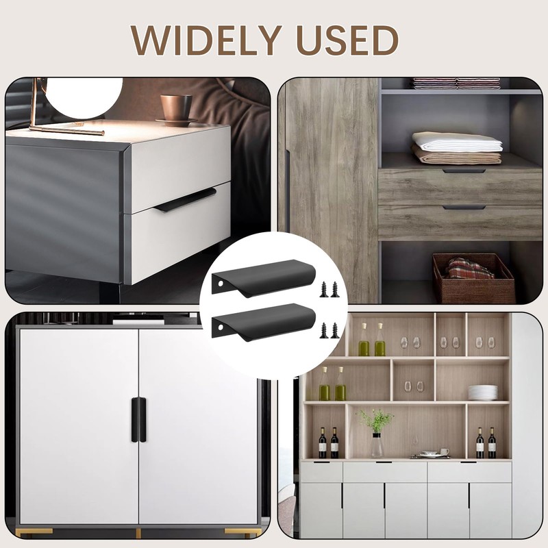 6 Pack Concealed Kitchen Cupboard Handles, Black Cabinet Handles Back
