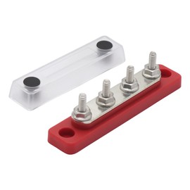 Gloaso 100A Copper Busbar 4-Post Power Distribution Block | 12V-48V DC Bus Bar for Automotive/Truck/RV/Boat/Marine/Solar System | 4X 3/16" Studs Battery Terminals | Fireproof ABS Base | Red