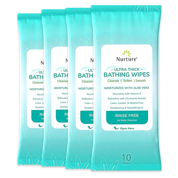 Nurture XL Ultra Thick Body Wipes for Adults w/Aloe | 40 Extra Large Disposable Cloth Wet Wipes | Cleansing No Rinse Bathing Washcloths, Waterless Shower | Adult Bath Wipe for Women, Men & Elderly