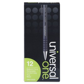 Universal Comfort Grip Ballpoint Retractable Pen, Black Ink, Fine, Dozen (15520)