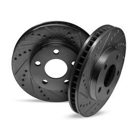 For 2011-2016 Mini Cooper Countryman, Cooper Paceman R1 Concepts Front Black Zinc Cross Drilled Slotted Brake Rotors