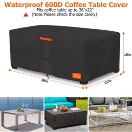 Dalema Rectangular Coffee Table Cover,600D Heavy Duty 100% Waterproof Small Outdoor Table Cover Rectangle,Patio Furniture Covers for Coffee Table,36x22x16 Inch,Black.