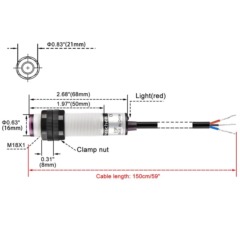 Heschen M18 Column Infrared Proximity Switch, Diffuse Reflection Type, E3F-DS10C4,