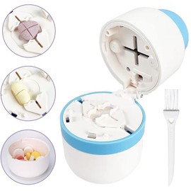 MMSZHL Cortador de Pastillas, Triturador De Pastillas, Dispensador De Pastillas PortáTil de Seguridad con Hoja Oculta, Vitaminas, Tabletas, Hoja De Acero Inoxidable, con Caja de Almacenamiento (Azul)
