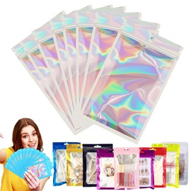 50 Stück Zip-Beutel Medium Mylar Bags Silber Holografische Beutel 14x20cm,Wiederverschließbare Mylar Beutel,Geruchsdichte Baggys Ziplock-Beutel Polybeutel für Schmuck,Lebensmittel,Kleine Unternehmen