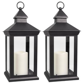 Bright Zeal 2-Pack 14" Candle Lanterns Outdoor Waterproof Decorative Lights with Timer - Cool White Decorative Indoor LED Lanterns Battery Operated