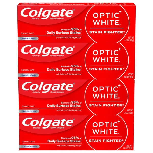 Colgate Optic White Stain Fighter Teeth Whitening Toothpaste, 4 Pack,