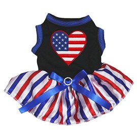 Petitebella American Heart Black Shirt RWB vestido de perro tutú a rayas, Negro, Mediano