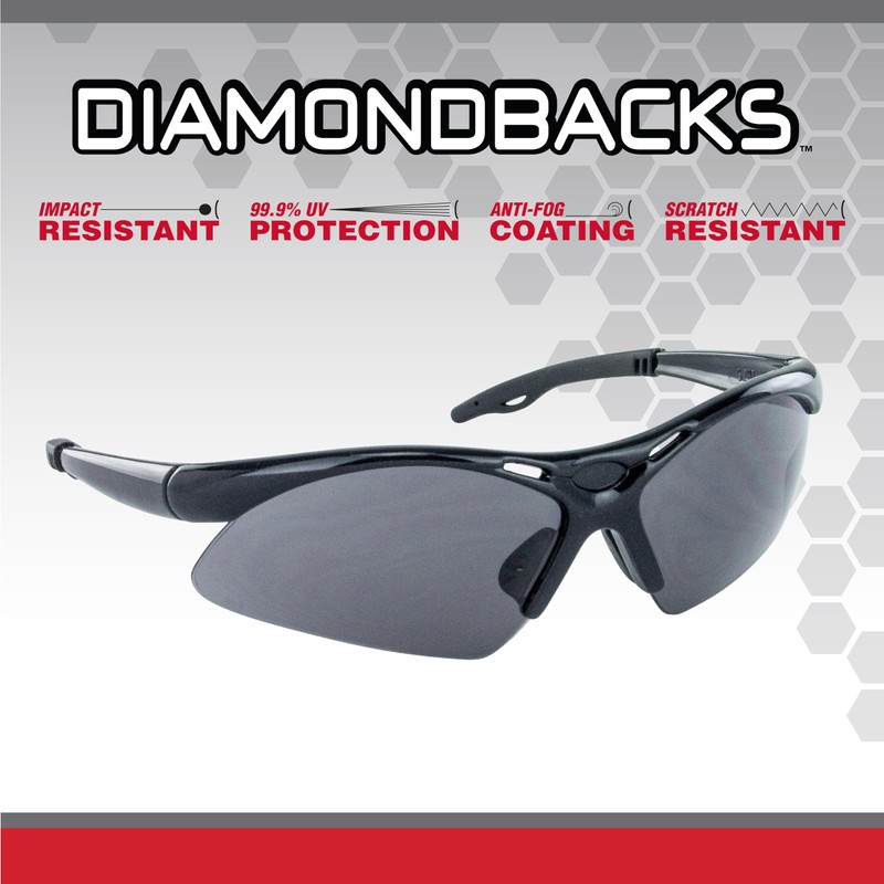 SAS Diamondbacks Safety Eyewear Black Frame, Clear Lens, One Size