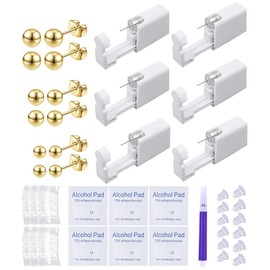 VitaCool Ear Piercing Kit Disposable Ear Cartilage Piercing Gun Kit with Sterile CZ Studs Easy and Safe Earring Self for Yourself Use at Home(Gold Ball Pattern 234mm)