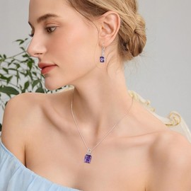 Inpasne Amethyst Necklace 925 Sterling Silver Emerald Cut Necklace Baguette Pendant February Birthstone Jewelry Gifts for Women