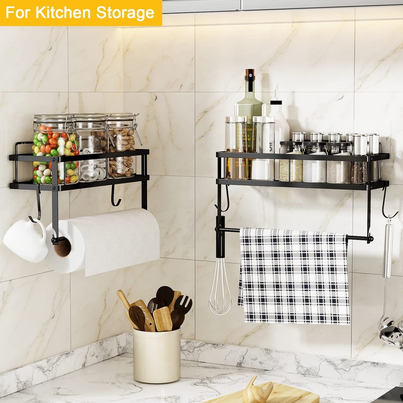 ESOW Paper Towel Holder with Shelf Storage, Adhesive Wall Mount