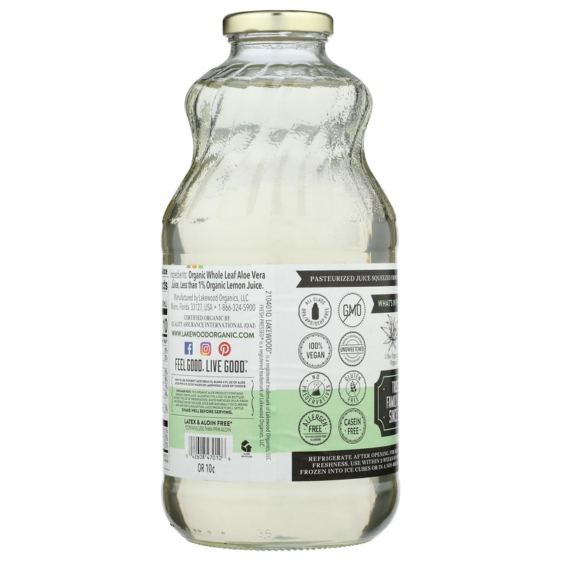 Lakewood, Organic Aloe Vera Leaf Juice, 32 Fl Oz (Pack