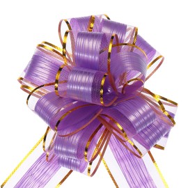 TOP-VIGOR 5pcs 7 Inch Large Pull Bow, Gift Wrapping Bows Ribbon Organza Bows for Wedding Baskets Presents Christmas Valentine's Day Birthday Gift Decorations, Purple