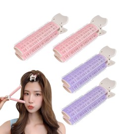 DreaModes Bangs Curler, Hand Winding Curler, Hair Curler, Magic Curler, Bangs, Oval, Fluffy, Harmless to Hair, Makeover Curler, DIY Hairstyle, Easy to Use, For Cleansing, Bath, Set of 4, Ping Purple