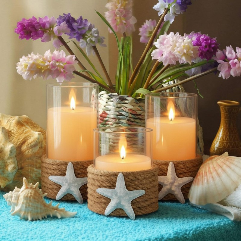 Baquler 3 Pcs Beach Starfish Plastic Flameless LED Battery Candle