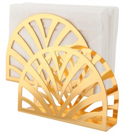 ZEONHEI 2 Pack Gold Napkin Holder Stand, Round Metal Napkin Holder, Modern Napkin Holders for for Tables, Picnic, Kitchen Countertops, Hollowed-Out Design