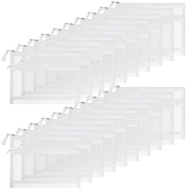 20 PCS Mesh Makeup Bag Double-Layer Mesh Zipper Pouch Bags Clear Cosmetic Bag Nylon Travel Organizer Bags Toiletry Storage Bag Pencil Pouch with Zipper (White, Double-Layers A5)