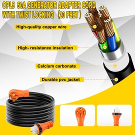 OPL5 50 Amp Generator Cord 20FT and Power Inlet Box (Pre-Drilled),125/250 Volts, NEMA 14-50P to SS2-50R Generator Cord Waterproof Combo Kit, ETL Listed, STW 6/3 + 8/1 AWG