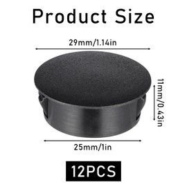 25mm/1" Black Hole Plugs,12PCS Plastic Flush Type Panel Plugs Fastener Cover Cabinet Hole Plug Round Drill Screw Holes Covers Plastic Plug for Kitchen Cabinet Furniture Insert End Caps Holes